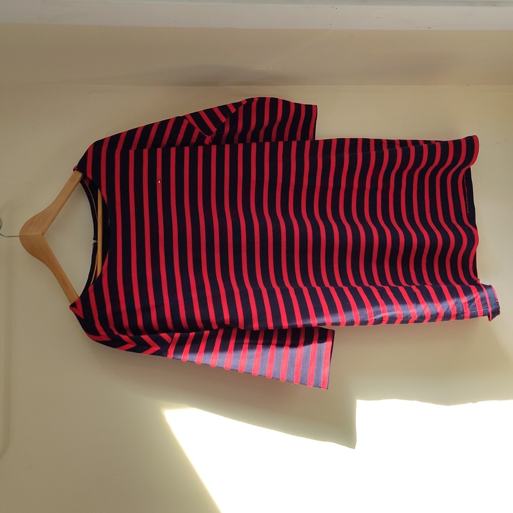Tommy Hilfiger striped dress sz L classic style green zipper accent EUC